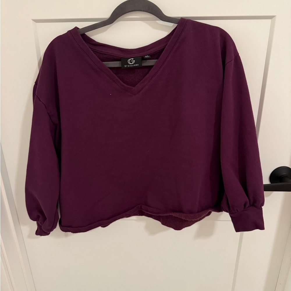 G by Giuliana Deep Purple V-Neck Sweatshirt